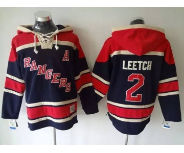 Men's New York Rangers #2 Brian Leetch Old Time Hockey Navy Blue Hoodie