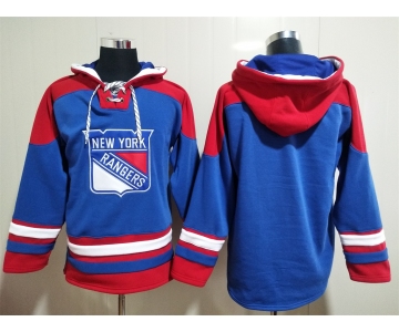 Men's New York Rangers Blue Ageless Must Have Lace Up Pullover Blank Hoodie