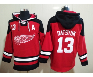 Men's Detroit Red Wings #13 Pavel Datsyuk A Patch Red Hoodie