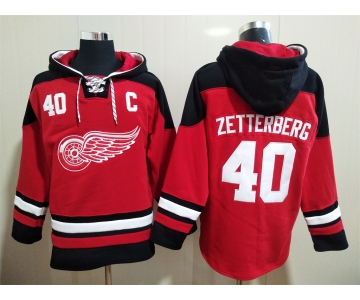 Men's Detroit Red Wings #40 Henrik Zetterberg C Patch Red Hoodie