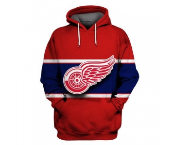 Men's Detroit Red Wings Red All Stitched Hooded Sweatshirt