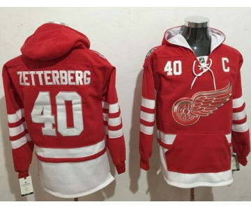 Red Wings #40 Henrik Zetterberg Red Name & Number Pullover NHL Hoodie
