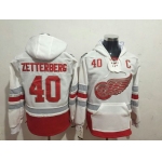 Red Wings 40 Henrik Zetterberg White All Stitched Hooded Sweatshirt