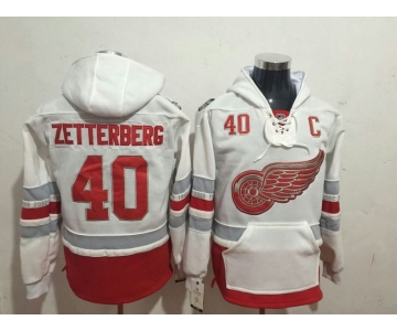 Red Wings 40 Henrik Zetterberg White All Stitched Hooded Sweatshirt