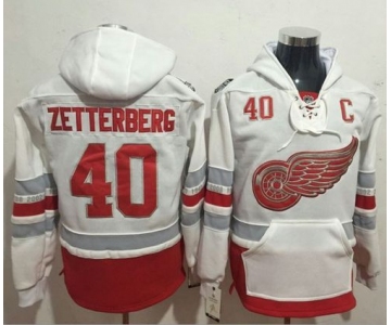 Red Wings #40 Henrik Zetterberg White Name & Number Pullover NHL Hoodie
