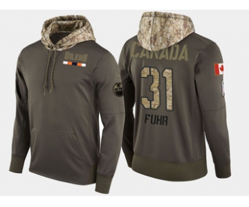 Nike Edmonton Oilers 31 Grant Fuhr Retired Olive Salute To Service Pullover Hoodie