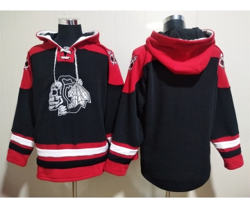 Men's Chicago Blackhawks Blank Black Ageless Must Have Lace Up Pullover Hoodie