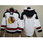 Men's Chicago Blackhawks Blank White Ageless Must Have Lace Up Pullover Hoodie