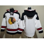 Men's Chicago Blackhawks Blank White Ageless Must Have Lace Up Pullover Hoodie