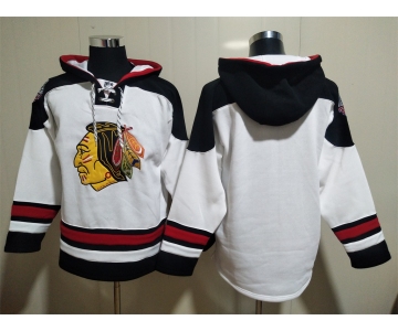 Men's Chicago Blackhawks Blank White Ageless Must Have Lace Up Pullover Hoodie