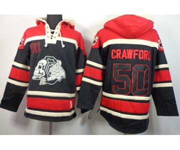 Old Time Hockey Chicago Blackhawks #50 Corey Crawford Black Ice Skulls Hoodie