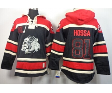 Old Time Hockey Chicago Blackhawks #81 Marian Hossa Black Ice Skulls Hoodie