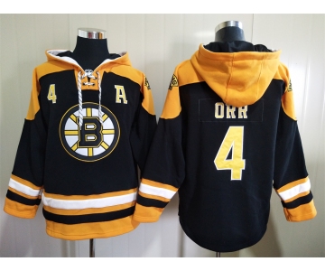 Men's Boston Bruins #4 Bobby Orr Black Ageless Must Have Lace Up Pullover Hoodie