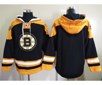 Men's Boston Bruins Black Ageless Must Have Lace Up Pullover Blank Hoodie
