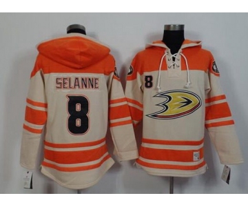 Men's Mighty Ducks Of Anaheim #8 Teemu Selanne Old Time Hockey Cream Hoodie