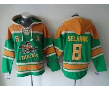 Men's Mighty Ducks Of Anaheim #8 Teemu Selanne Old Time Hockey Green Hoodie