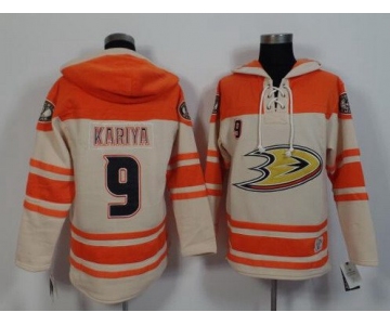 Men's Mighty Ducks Of Anaheim #9 Paul Kariya Old Time Hockey Cream Hoodie