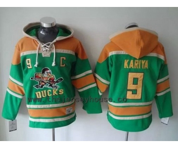 Men's Mighty Ducks Of Anaheim #9 Paul Kariya Old Time Hockey Green Hoodie