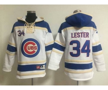 Men's Chicago Cubs #34 Jon Lester White Hoodie