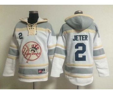 Men's New York Yankees #2 Derek Jeter White Hoodie