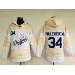 Men's Los Angeles Dodgers #34 Fernando Valenzuela Retired White Baseball MLB Hoodie