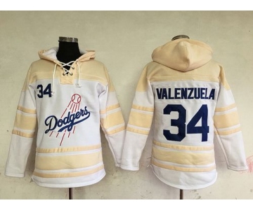 Men's Los Angeles Dodgers #34 Fernando Valenzuela Retired White Baseball MLB Hoodie