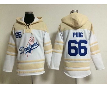 Men's Los Angeles Dodgers #66 Yasiel Puig Home White Hoodie