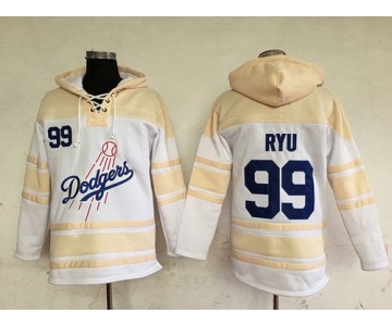 Men's Los Angeles Dodgers #99 Hyun-Jin Ryu White Baseball MLB Hoodie