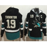 Men's San Jose Sharks #19 Joe Thornton NEW Black Stitched NHL Old Time Hockey Hoodie