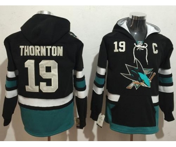 Men's San Jose Sharks #19 Joe Thornton NEW Black Stitched NHL Old Time Hockey Hoodie