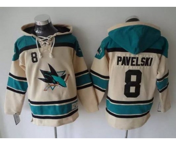 Men's San Jose Sharks #8 Joe Pavelski Old Time Hockey Cream Hoodie