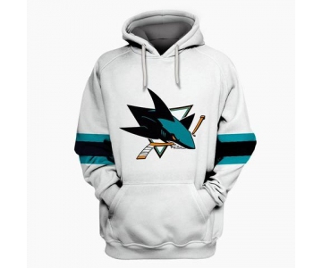 Men's San Jose Sharks White All Stitched Hooded Sweatshirt