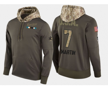 Nike San Jose Sharks 7 Paul Martin Olive Salute To Service Pullover Hoodie