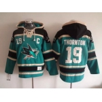 San Jose Sharks #19 Joe Thornton Old Time Hockey Teal Green Hoodie
