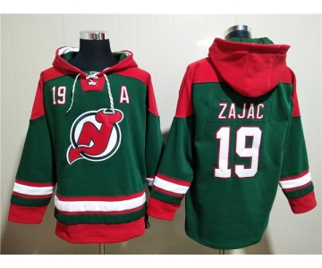 Men's New Jersey Devils #19 Travis Zajac Green Ageless Must-Have Lace-Up Pullover Hoodie