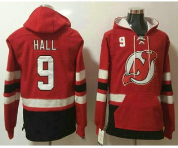 Men's New Jersey Devils #9 Taylor Hall Red Pocket Stitched NHL Old Time Hockey Pullover Hoodie