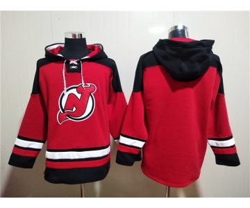 Men's New Jersey Devils Blank Red Ageless Must-Have Lace-Up Pullover Hoodie