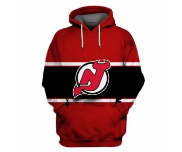 Men's New Jersey Devils Red All Stitched Hooded Sweatshirt
