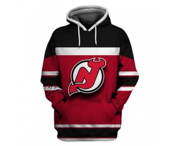 Men's New Jersey Devils Red Black All Stitched Hooded Sweatshirt
