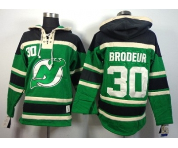 Old Time Hockey New Jersey Devils #30 Martin Brodeur Green Hoodie