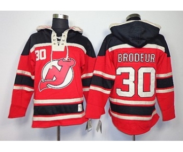 Old Time Hockey New Jersey Devils #30 Martin Brodeur Red With Black Hoodie