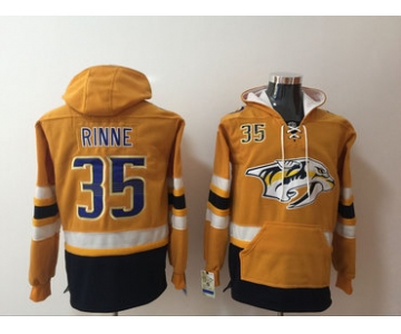 Men's Nashville Predators #35 Pekka Rinne NEW Yellow Pocket Stitched NHL Old Time Hockey Hoodie
