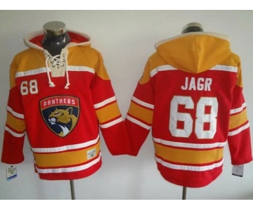 Panthers #68 Jaromir Jagr Red Gold Sawyer Hooded Sweatshirt Stitched NHL Jersey