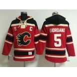 Men's Calgary Flames #5 Mark Giordano Old Time Hockey Red Hoodie
