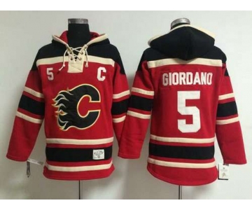 Men's Calgary Flames #5 Mark Giordano Old Time Hockey Red Hoodie