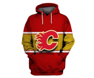 Men's Calgary Flames Red All Stitched Hooded Sweatshirt