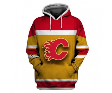 Men's Calgary Flames Yellow All Stitched Hooded Sweatshirt