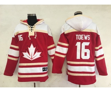 Men's Team Canada #16 Jonathan Toews 2016 World Cup of Hockey Red Stitched Old Time Hockey Hoodie