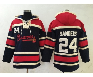 Men's Atlanta Braves #24 Deion Sanders Retired Navy Blue Stitched MLB Baseball Hoodie