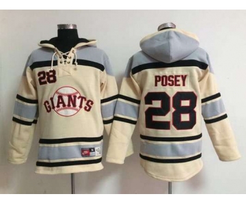 Men's San Francisco Giants #28 Buster Posey Cream Hoodie